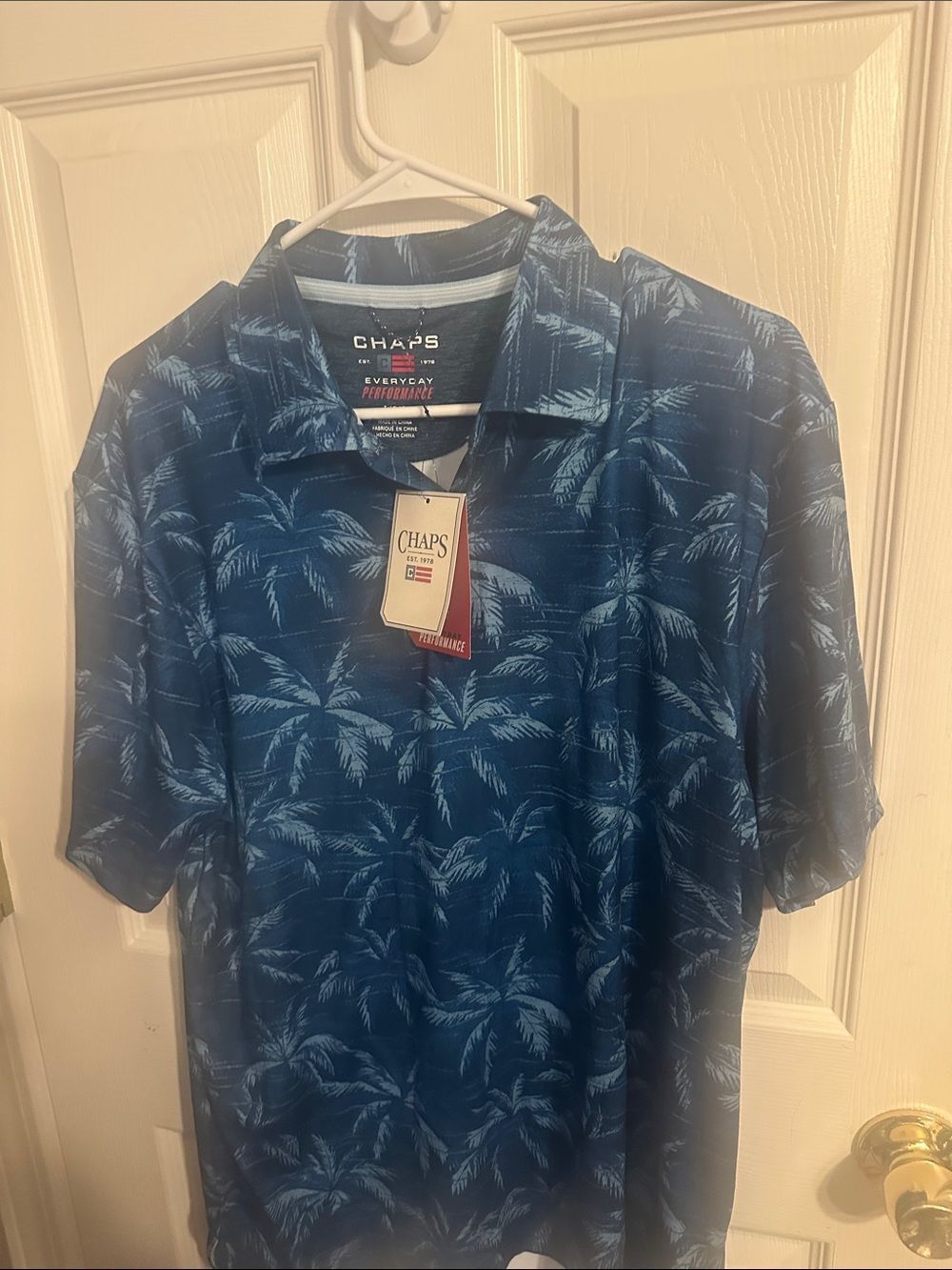 Chaps Men's Navy Blue Palm-Print Performance Poloe NWT price firm